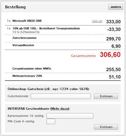 Xbox One für 307€ *UPDATE*