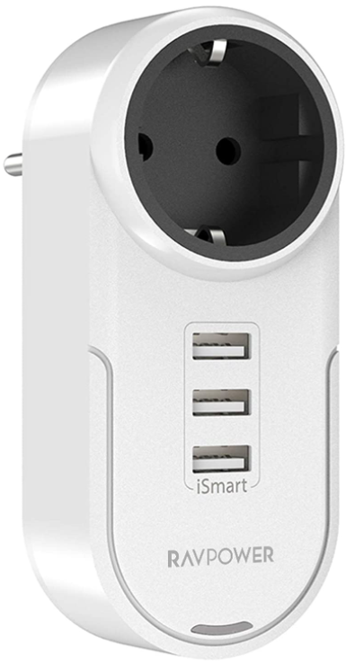 RAVPower Steckdosenadapter (DE RP-PC003) für 12€ - 1 Steckdose, 3 USB-Ports, 180° drehbar [Prime]