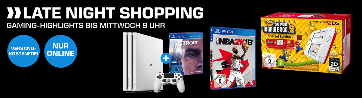 Saturn Late Night Shopping: Gaming Highlights – z.B. Sony PlayStation 4 Pro 1TB + Detroit: Become Human für 388€