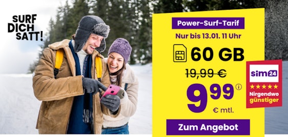 0€ Anschlusspreis 🚀 sim24 5G Allnet-Flats - 60GB nur 9,99€ mtl.