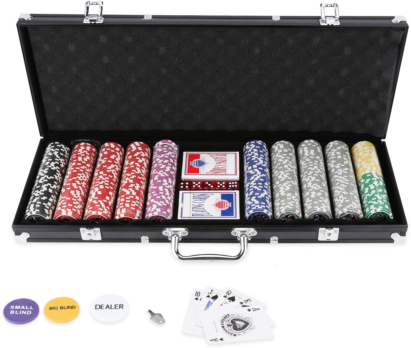 BMOT Pokerkoffer 500 Chips Laser Pokerchips Poker 11.5 Gramm, 2 Karten, 5 Würfel