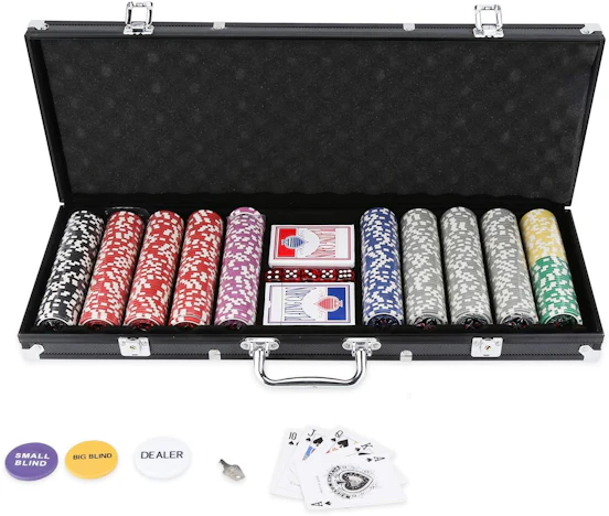 BMOT Pokerkoffer 500 Chips Laser Pokerchips Poker 11.5 Gramm, 2 Karten, 5 Würfel