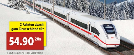 Letzte Chance! Lidl DB Ticket für 55€ - gültig für zwei 2. Klasse-Fahrten in EC, IC oder ICE