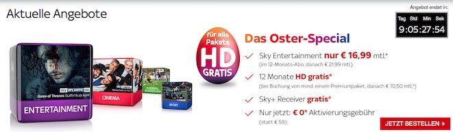 12 Monate Sky mit 2 Paketen, HD und Go für 24,99€, 3 Pakete für 34,99€ - keine Aktivierungsgebühr *UPDATE*