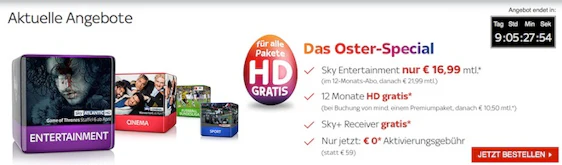 12 Monate Sky mit 2 Paketen, HD und Go für 24,99€, 3 Pakete für 34,99€ - keine Aktivierungsgebühr *UPDATE*