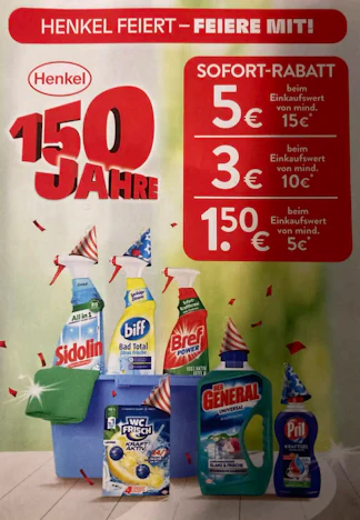 1,50€ 3€ und 5€ Rabatt auf Sidolin Biff Bref WC frisch Der General Pril von Henkel mit MEW
