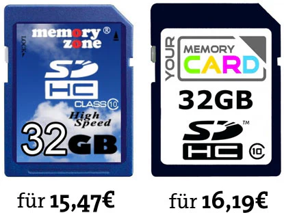 32GB SDHC Class 10 Speicherkarten ab 15,47€