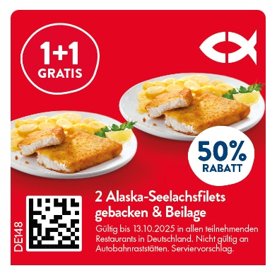 Nordsee Coupons 2 für 1 Alaska-Seelachsfilet