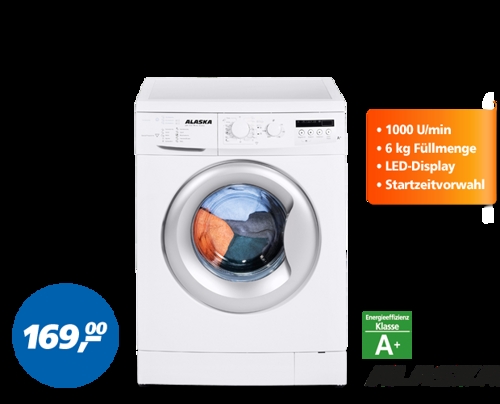 Günstiger Waschen: Alaska 6 KG Waschautomat WM 1047 R6 A+ für nur 169,- EUR