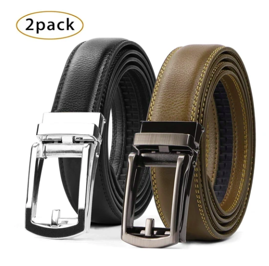 2 Pack Leather Ratchet Dress Belt with Automatic Buckle for men by JASGOOD