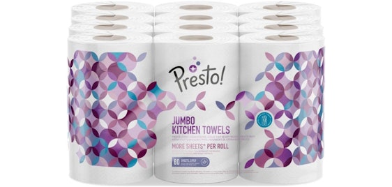 18 Rollen Presto! Jumbo Küchenrollen (80 Blatt) für 16€ – 100% chlorfreies Papier, Prime