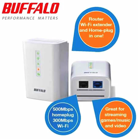 Buffalo 500Mbps HomePlug und 300Mbps Wireless Router Starter Kit für 59€