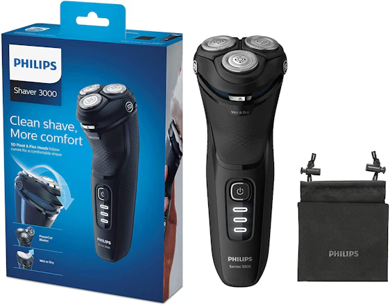 Philips Series 3000 Elektrischer Trocken- & Nassrasierer S3233/52, mit PowerCut-Klingen und ausklappbarem Präzisionstrimmer