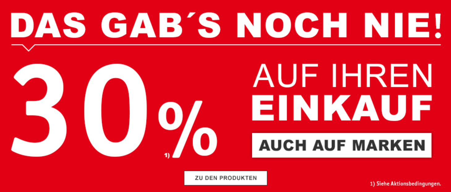 30% Rabatt auf (fast) alles im XXXL-Shop - kombinierbar mit 10€ Newsletter-Gutschein