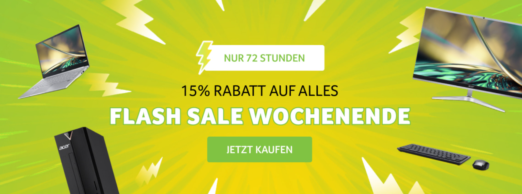 Flash-Sale bei Acer! 15% Rabatt auf alles - z.B. 15" Aspire 3 Notebook für 467€ + 75€ Cashback