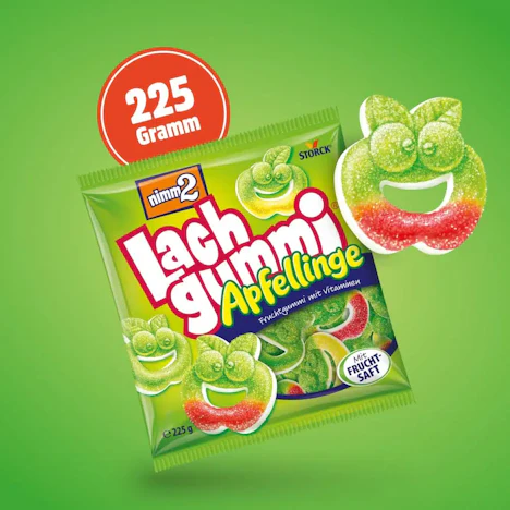 nimm2 Lachgummi Apfellinge, saure Fruchtgummis mit Apfelsaft - 1 x 225 g