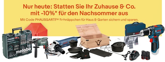 10% Rabatt auf Haus & Garten bei eBay - z.B. Bosch GSR 10,8-2-LI Professional Set für 90€