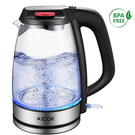 Glas Wasserkocher mit Filterauslauf, 1.7 Liter, Auto-Off, 2200 Watt