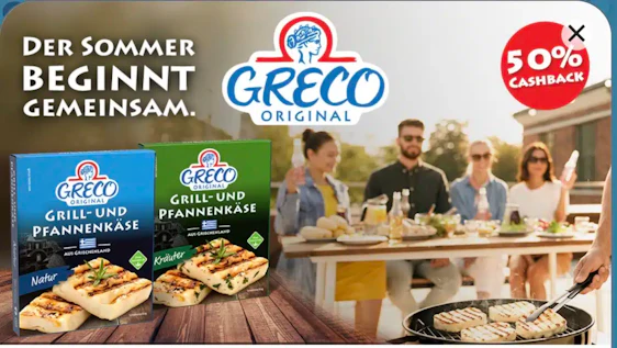 50% Cashback GRECO Grill- und Pfannenkäse Über Scondoo bis zu 3 Einlösungen möglich