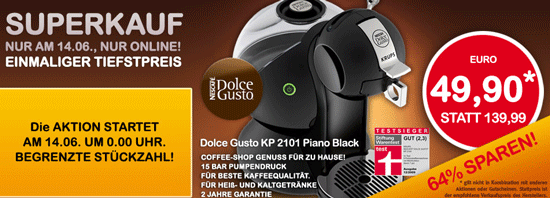 Ab Mitternacht: Krups Nescafé Dolce Gusto KP 2101 für 57€ - Kapselmaschine