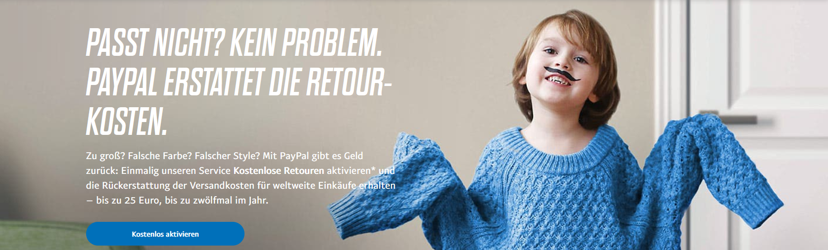 Kostenlose Retouren bei Zahlung per Paypal » bis zu 12x im Jahr