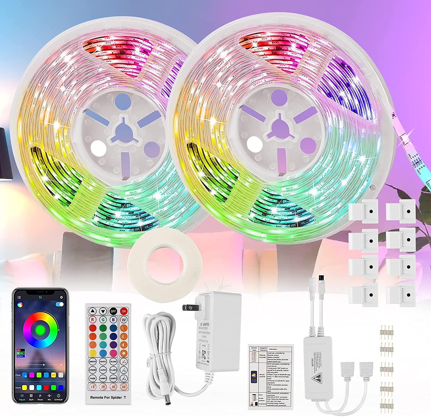 Hengda 20M Bluetooth RGB LED Streifen mit 40Tasten Fernbedienung, App-Steuerung für TV und PC(2x10m)