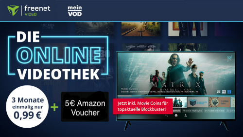3 Monate Freenet Video für 0,99€ + 5€ Amazon-Gutschein 🤩 – aktuelle Blockbuster streamen (z. B. The Matrix Resurrections)