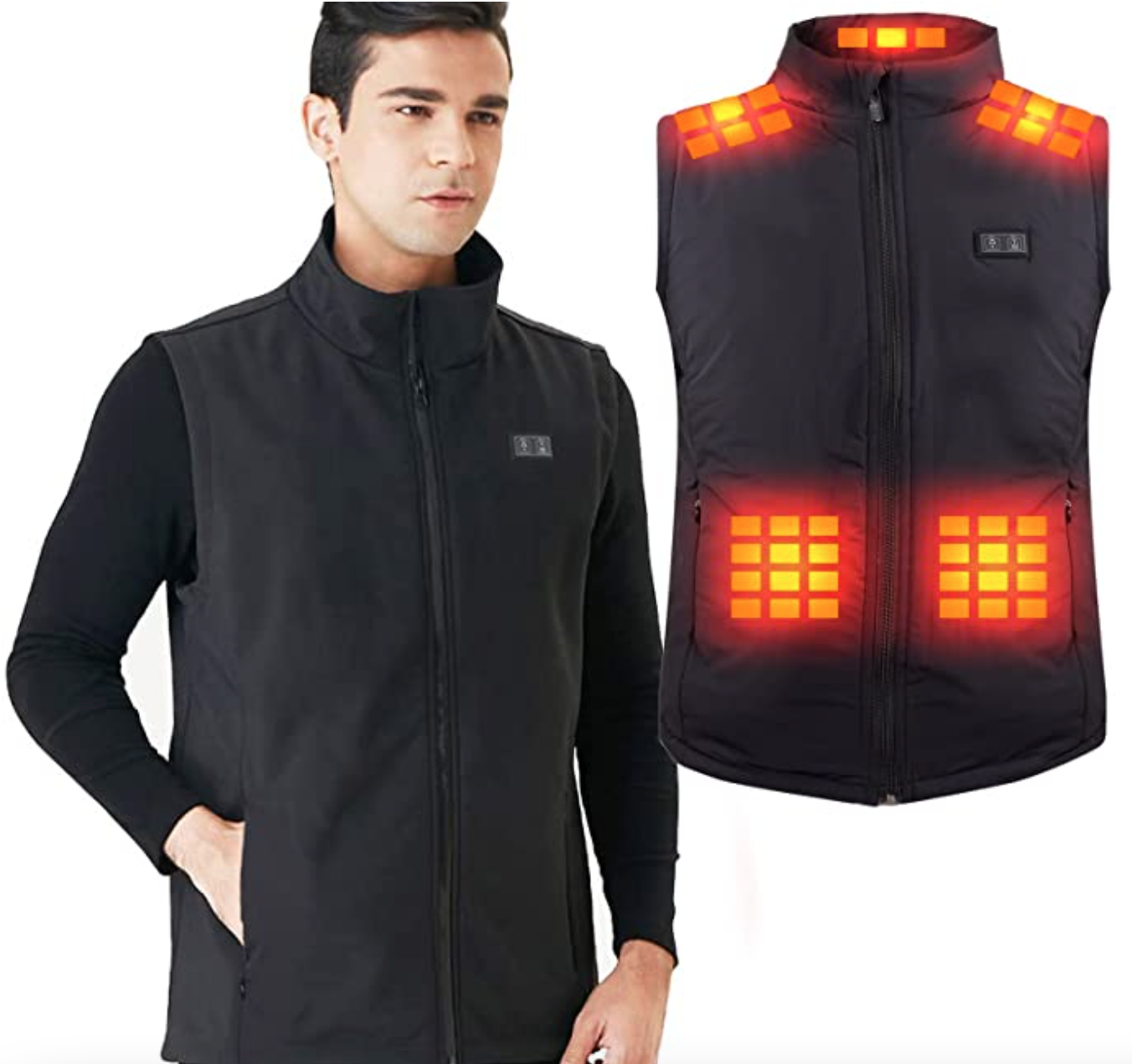 Beheizbare Jacke unisex für 22,5€, 6 absolut sichere elektronische Heizzonen, bis zu 65°C