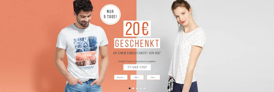 Tom Tailor: 20€ Rabatt ab 60€ Bestellwert - auch auf Sale-Artikel