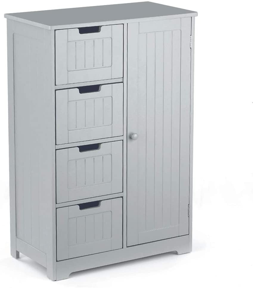 Badezimmerschrank Badkommode Beistellschrank Sideboard 56x30x81cm (Weiß) (Grau)