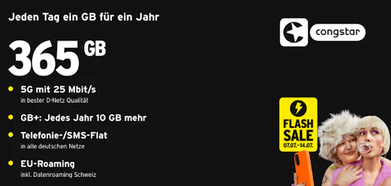 Jetzt noch mehr GB! 🎁 365GB congstar Prepaid Jahrespaket ab einmalig 80€