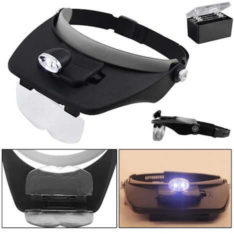 Hengda Profi LED Stirnlupe Kopflupe lupe mit licht 4 Vergrößerungs Brillenlupe Mit LED Licht 1,5V AAA Batterie