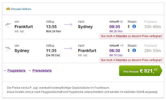 Flug Frankfurt Sydney