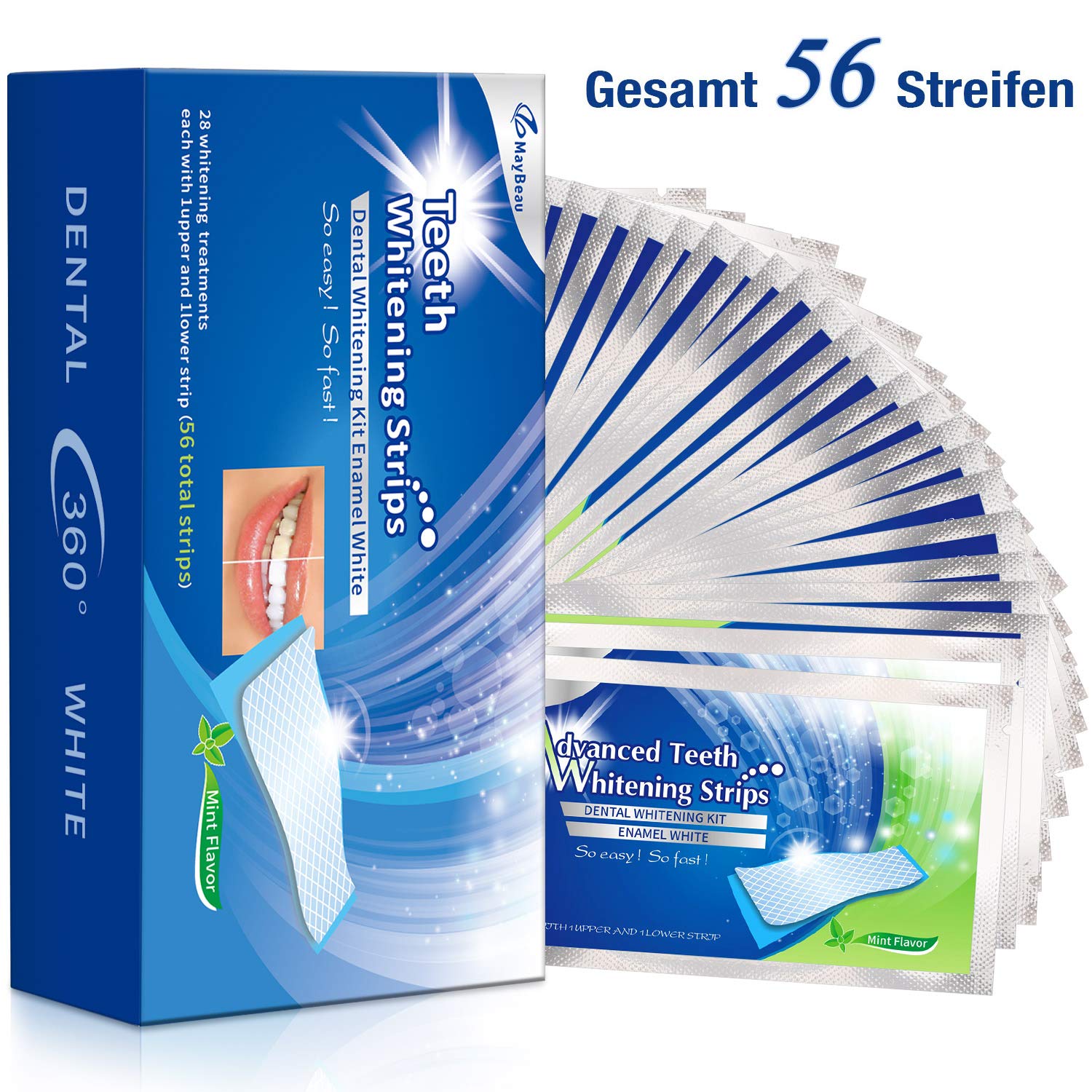 MayBeau White Stripes Zahnaufhellung Bleaching Strips für Zahnweiß Streifen 56pcs für 9,98€ (Amazon Prime) 