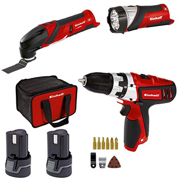 Einhell Maschinen-Set RT-TK 12 Li für 80€ - Akkubohrschrauber, Multitool, LED-Lampe, 2x 1,3 Ah Li-Ion Akkus und Zubehör