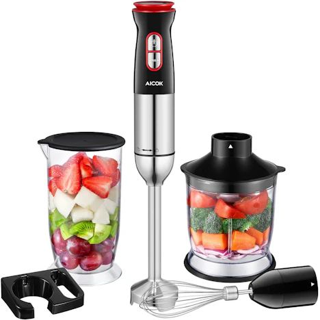 4 in 1 Pürierstab 800W, 500ml Küchenmaschine-Aufsatz und 700ml Becherglas
