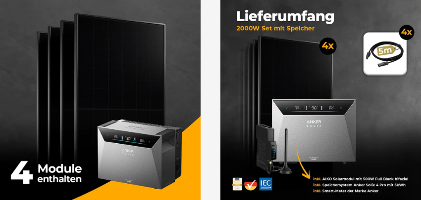 Volle Solar-Power sichern! ☀️ Balkonkraftwerk 2000W mit Anker SOLIX 4 Pro Speicher-Set für 1.999€ 🔋