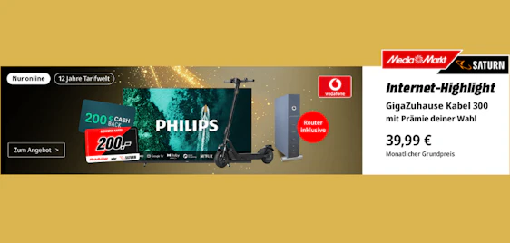 Mit Wahlprämie für 1€ (z.B. Xiaomi E-Scooter) 🌐🚀 Vodafone GigaZuhause Internet bis 1.000 Mbit/s | ab effektiv 23,99€ mtl.