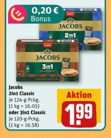 Jacobs Kaffee 3 in 1 oder 2 in 1 Portionen bei REWE für 0,79€