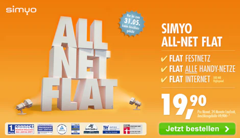 simyo All-Net-Flat (wie yourfone) für 20€ monatlich - Allnet-Flat + Internetflat