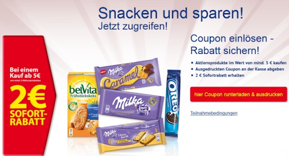 2€ Rabatt auf Produkte von Milka, Oreo, Belvita und Mikado ab 5€ Einkaufswert - direkt an der Kasse durch Coupon *UPDATE3*