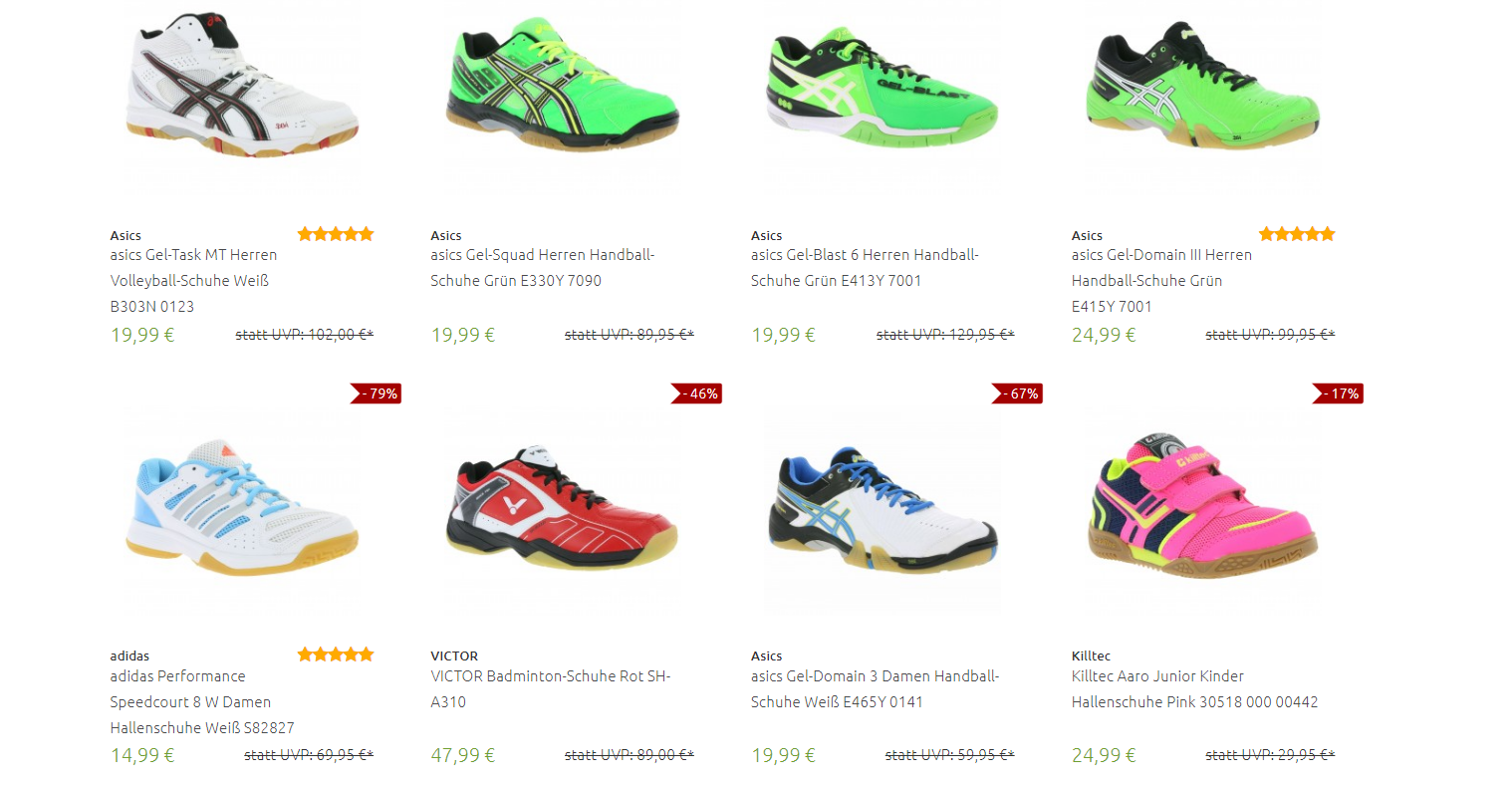 Günstige Hallenschuhe, z.B. Asics, Adidas ab 19,99€