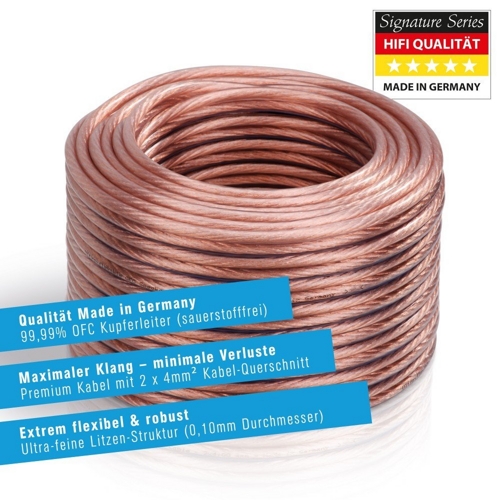 [Amazon] 10 Meter Lautsprecherkabel (4mm² / OFC Kupfer / 0,1mm Litze) für 14,99€