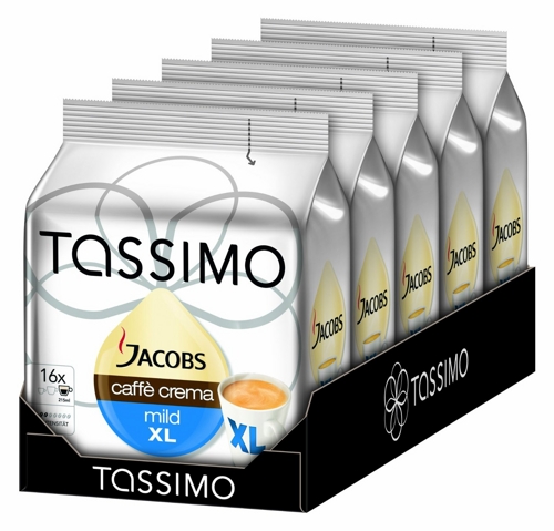 5er Pack Tassimo Jacobs Caffe Crema Mild XL, 16 T-Discs x 5 (80 Pads) für 18,45 EUR