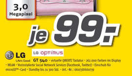 LG GT540 - günstiges Android-Smartphone für 99€ (Update: bei MediMax)