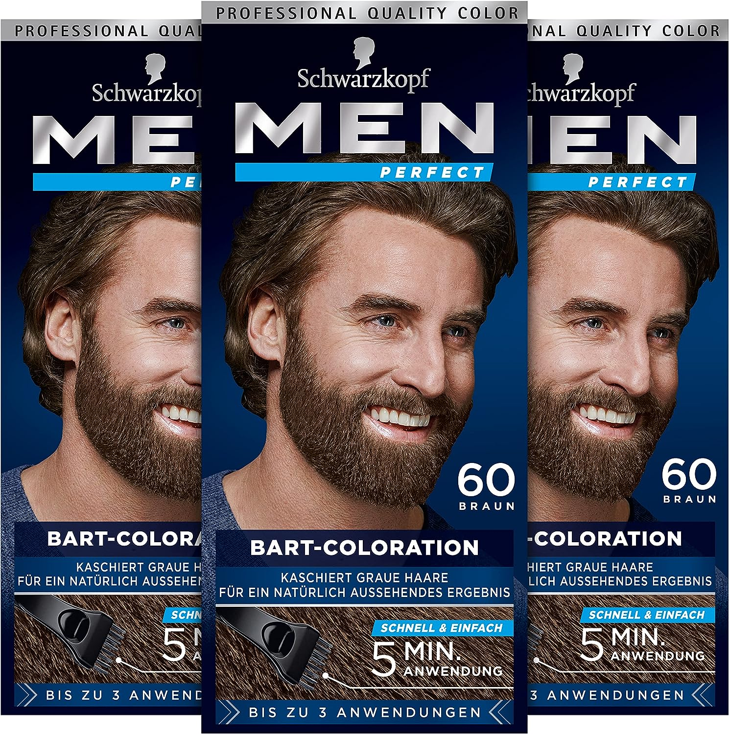 Schwarzkopf Men Perfect Bart-Coloration für 4€ - 3x 30ml in der Farbe 60 Natur Braun Stufe 2