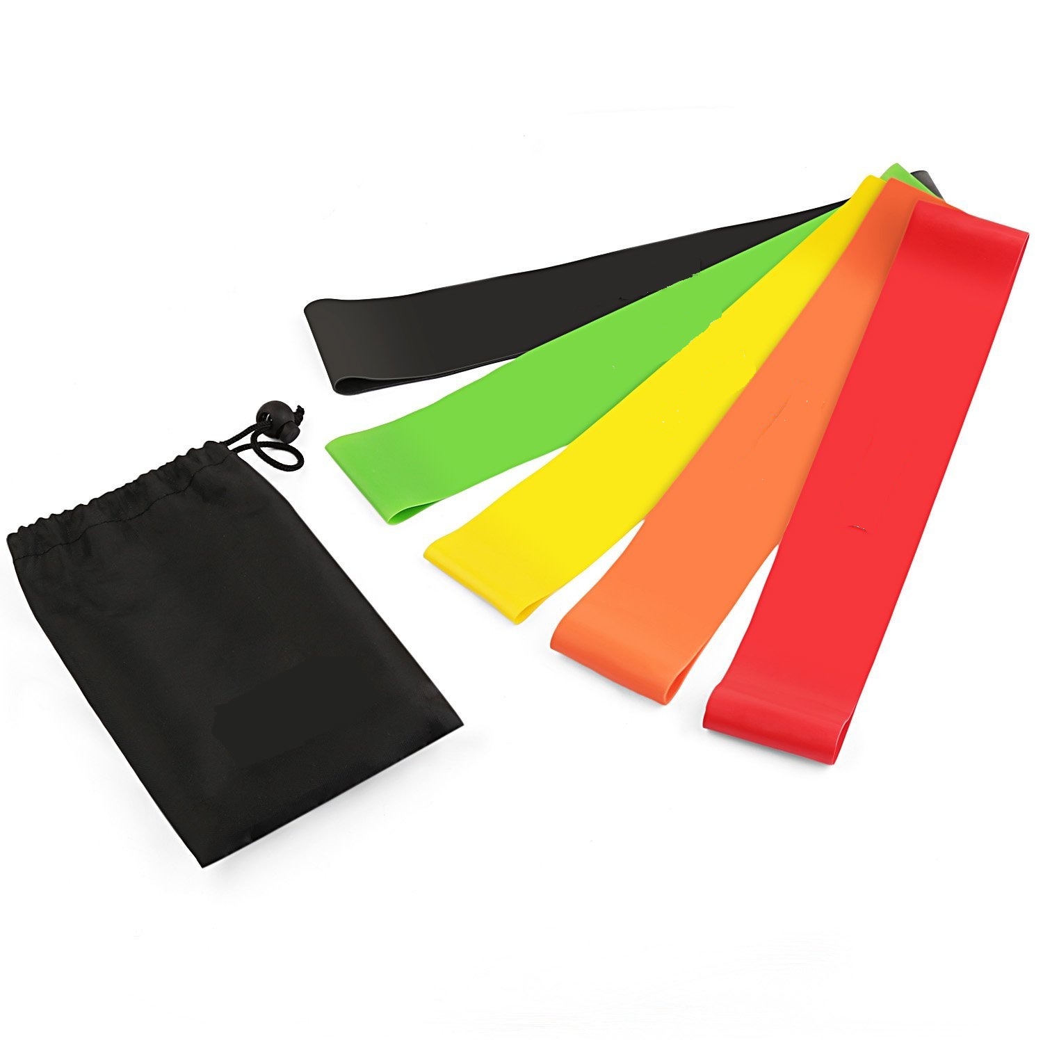 Fitnessbänder Set 5-Stärken Gymnastikbänder aus Naturlatex Widerstandsbänder für Crossfit Pilates Yoga 