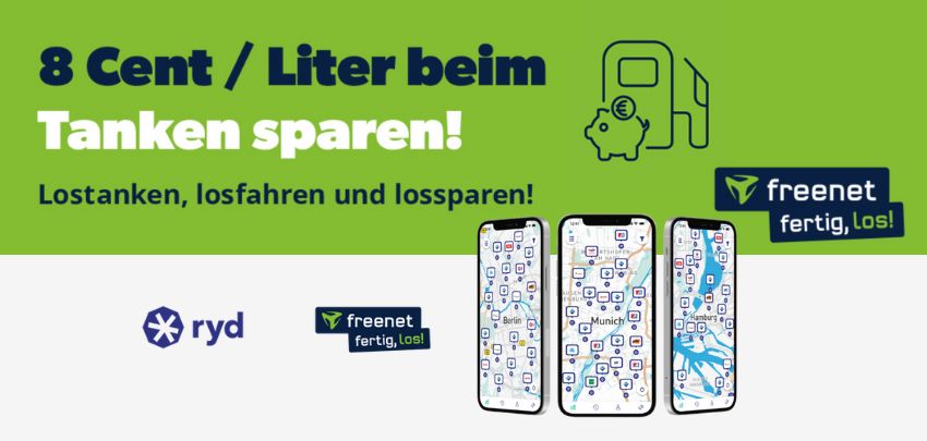 Tankrabatt: 8 Cent pro Liter mit der ryd-App sparen