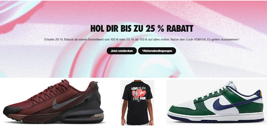 Nike Valentinstag Aktion: 20% Rabatt auf alles ab 100€ Einkaufswert