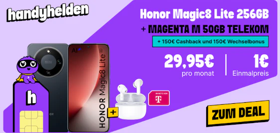 Gratis Earbuds X7 Lite 💥 Honor Magic8 Lite im Telekom-Tarif (50 GB) mit 300€ Bonus 🤩